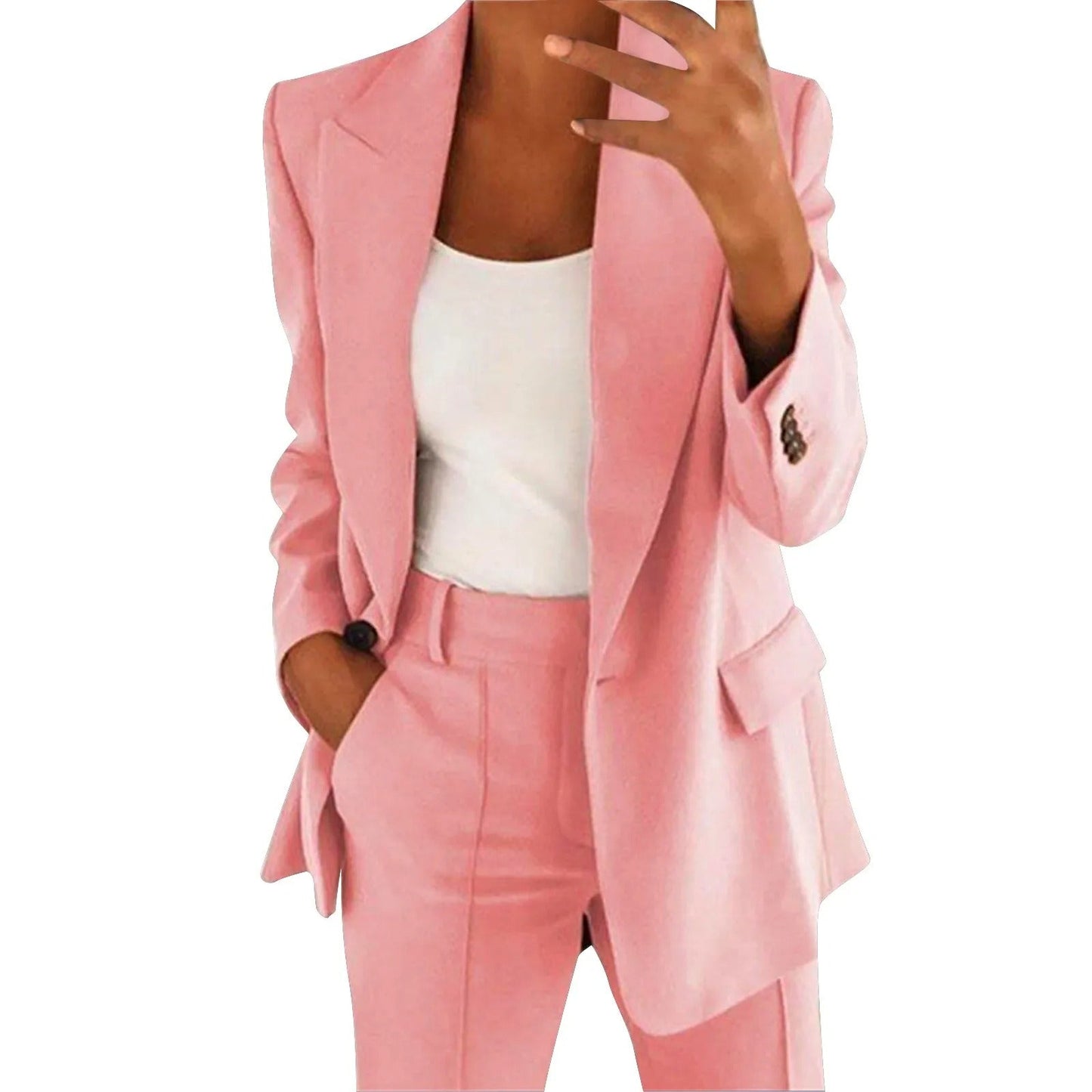 Women's Suit Set with Blazer and Trousers in Solid Colour