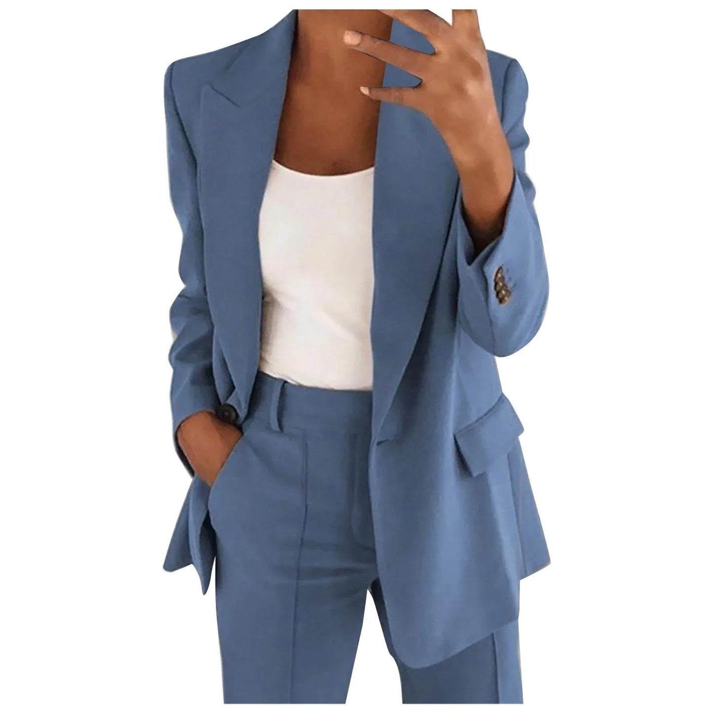 Women's Suit Set with Blazer and Trousers in Solid Colour