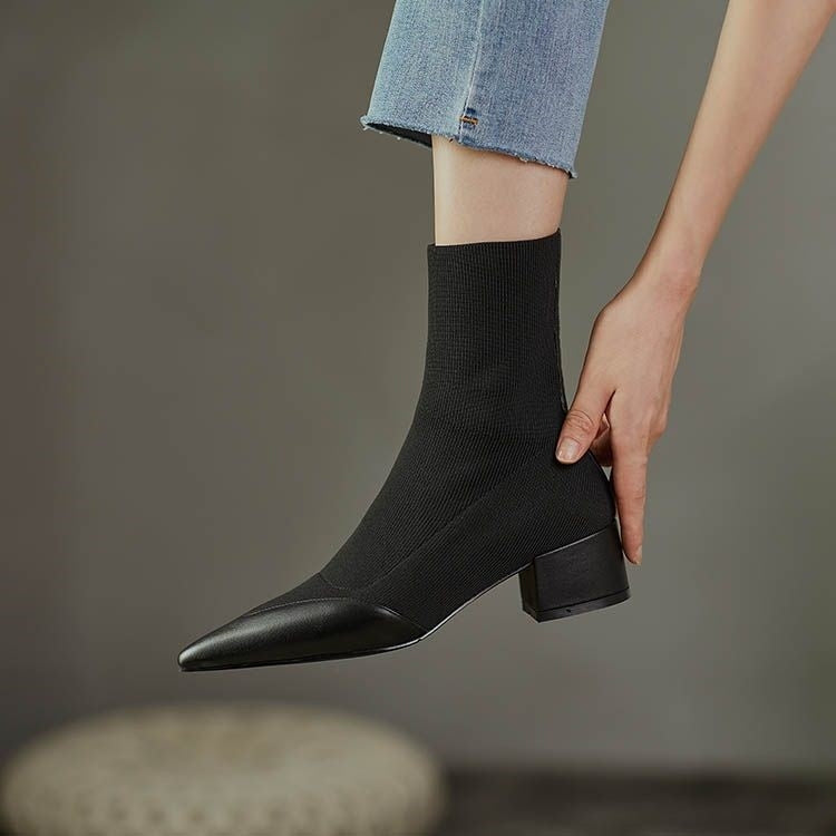 Elegant sock boots with leather accent