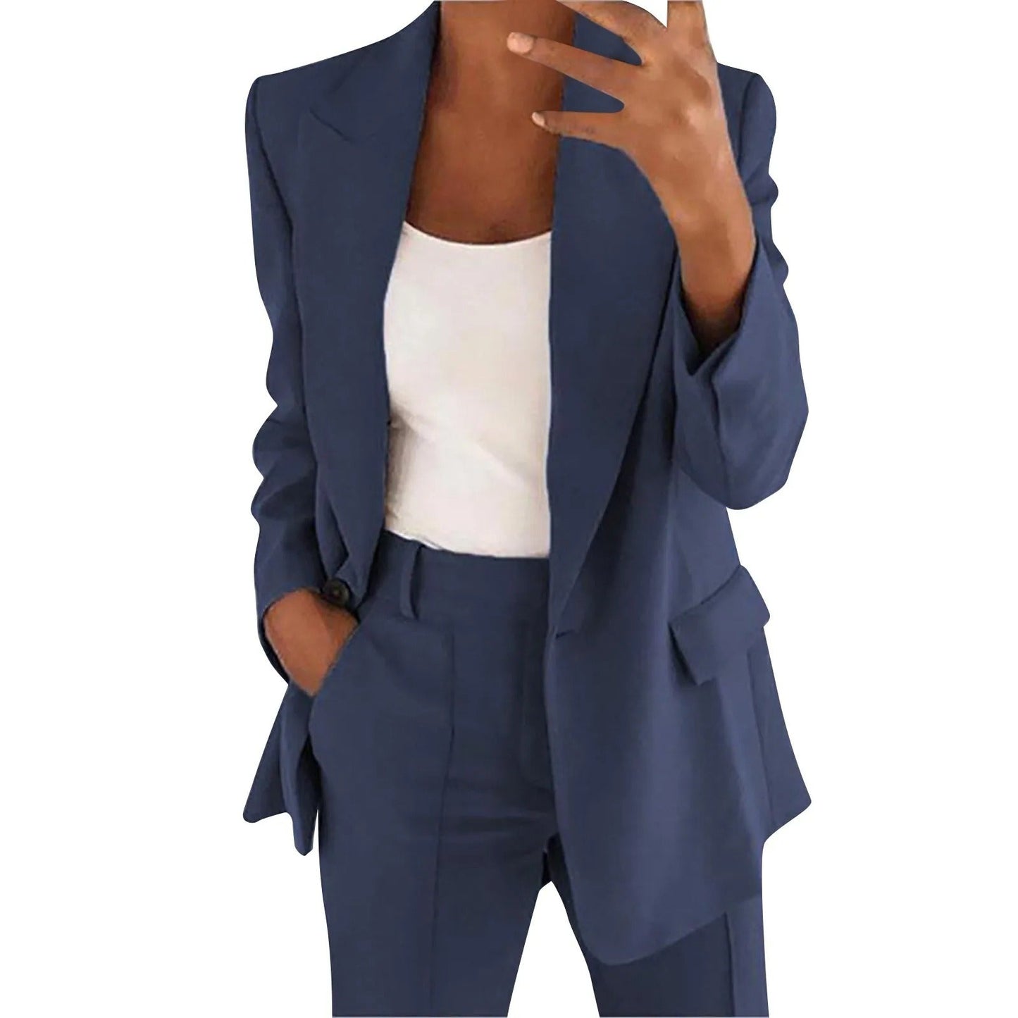 Women's Suit Set with Blazer and Trousers in Solid Colour