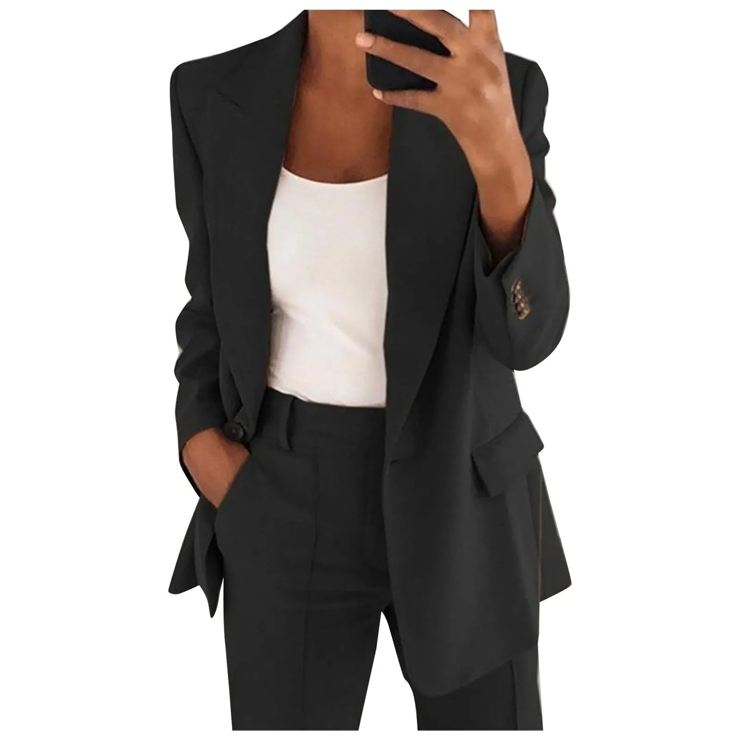 Women's Suit Set with Blazer and Trousers in Solid Colour