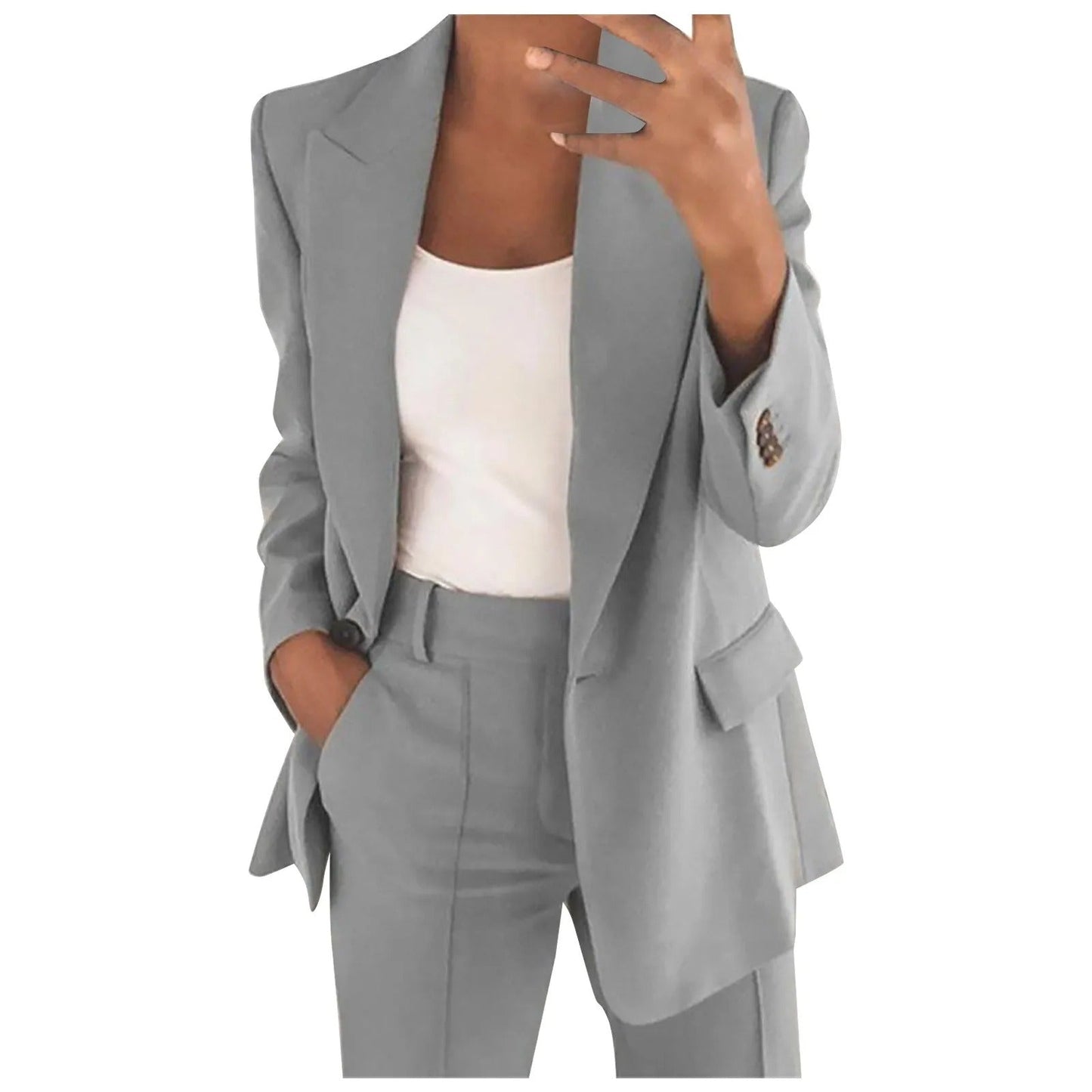 Women's Suit Set with Blazer and Trousers in Solid Colour