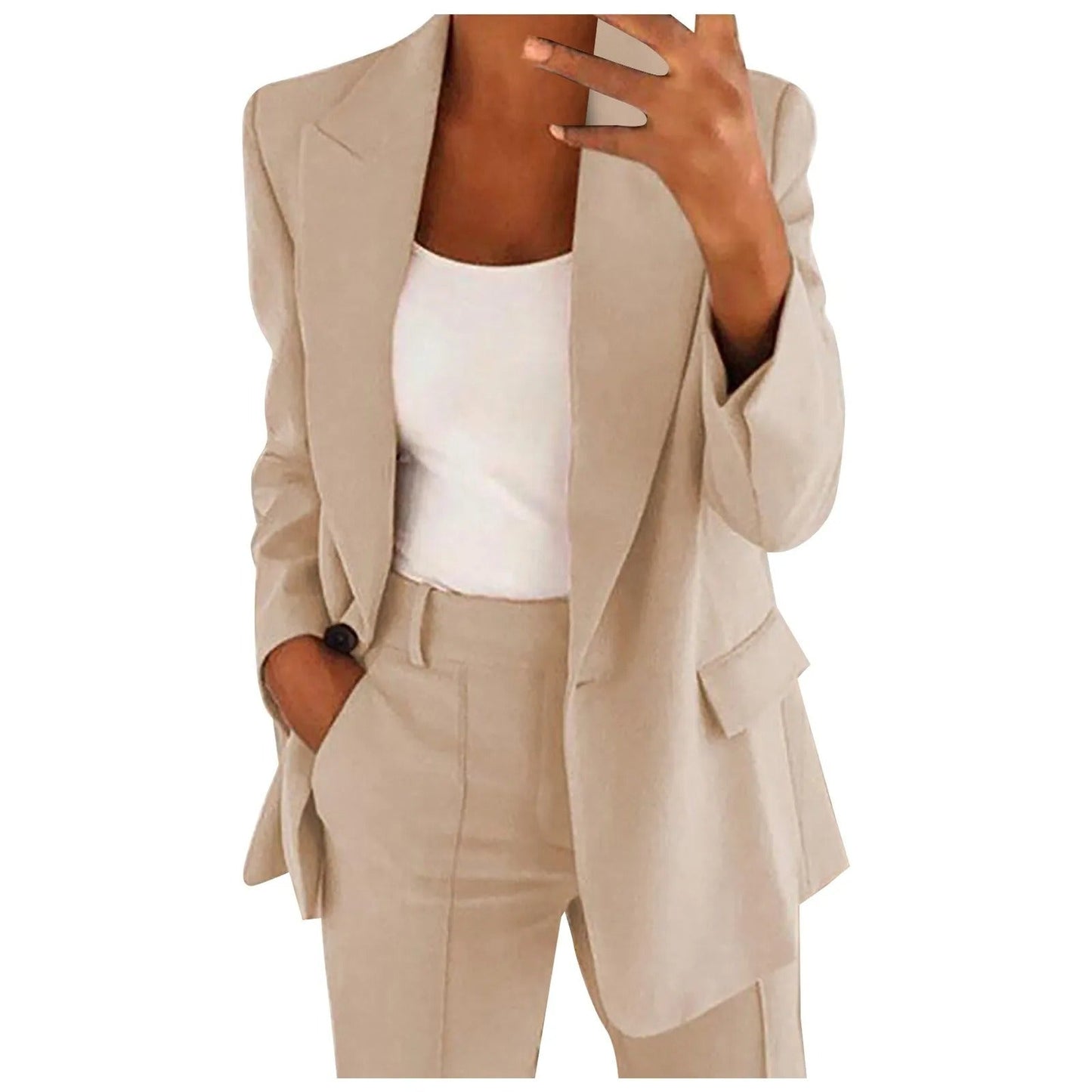 Women's Suit Set with Blazer and Trousers in Solid Colour