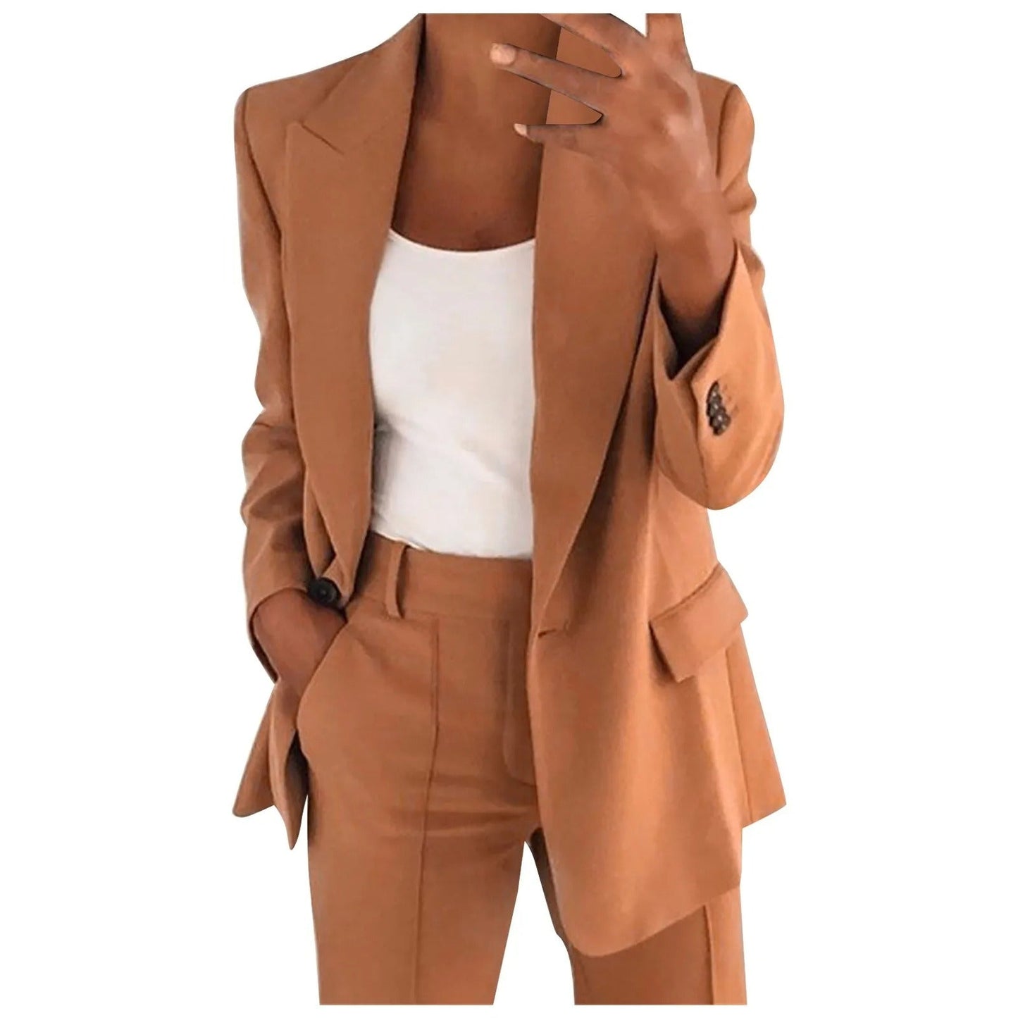 Women's Suit Set with Blazer and Trousers in Solid Colour