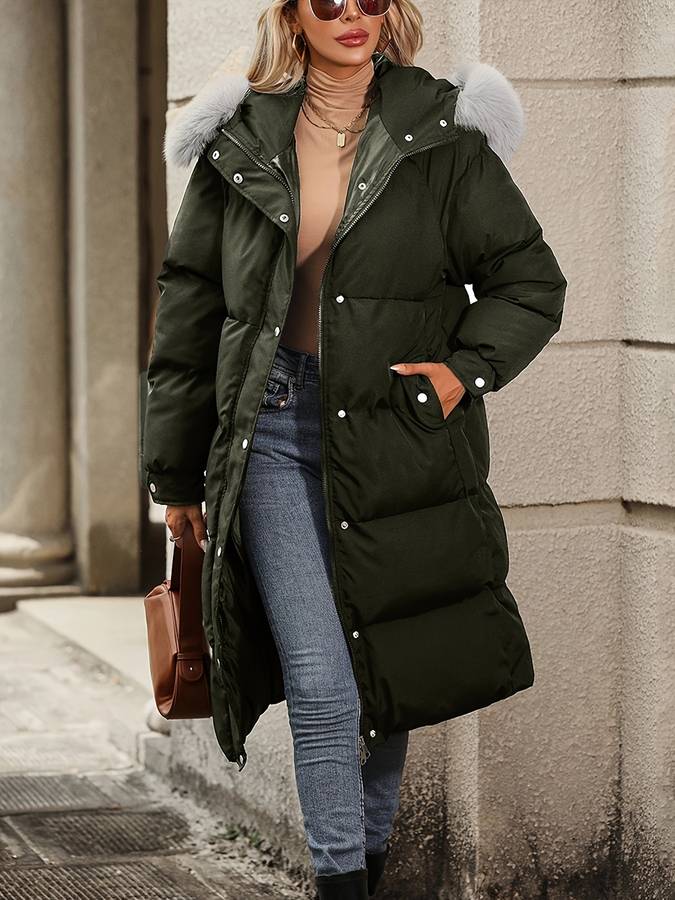 Puffer winter coat with fur collar