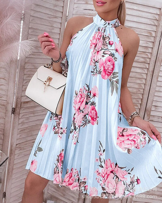 Casual Pleated Dress With Floral Print