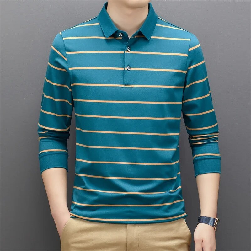 Men's casual long-sleeved polo shirt