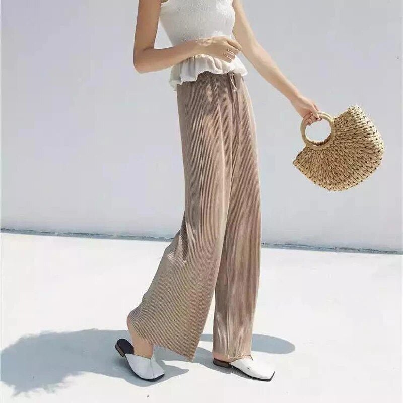 Summer Wide Leg Pleated Trousers