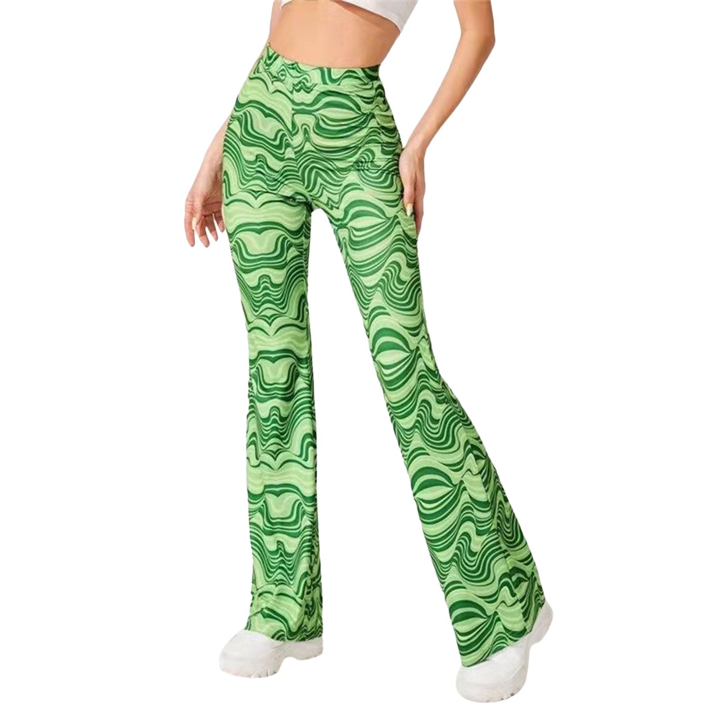 Women's High Waist Golf Print Flared Trousers