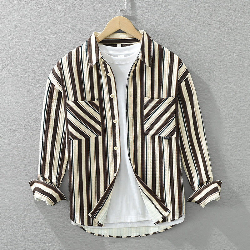 Long sleeve Burt-Up Collar Striped Shirt for Men