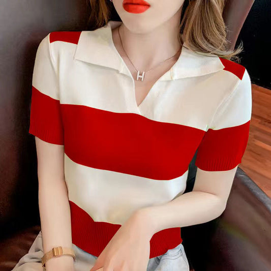 Women's Stylish Two Tone Striped Knitted Shirt