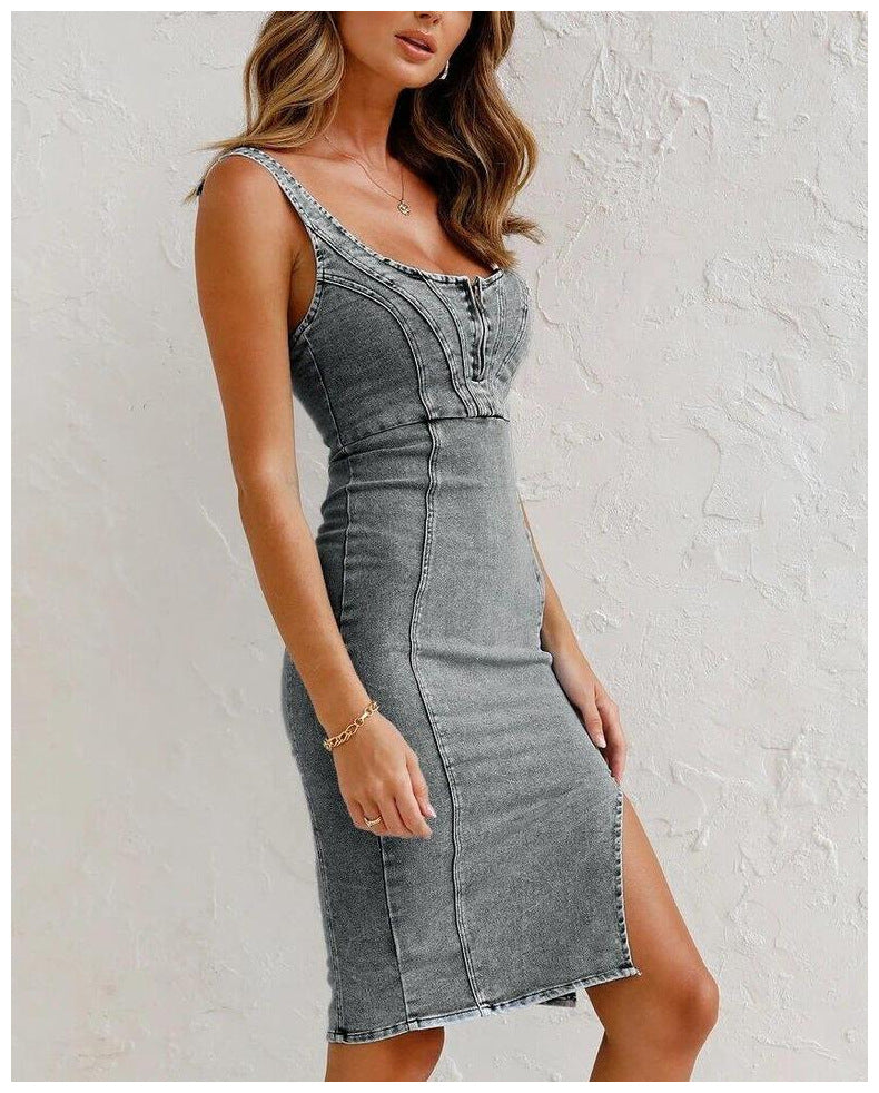 High quality denim split dress