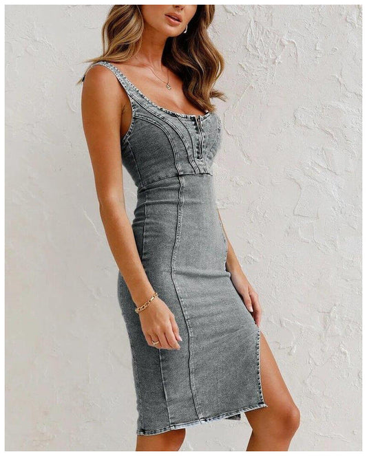 High quality denim split dress