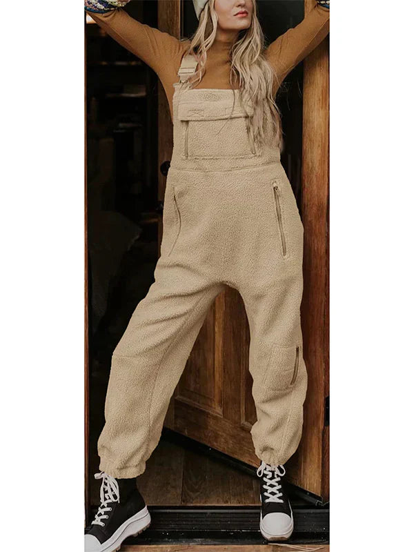 Women's fleece thermal overall with zip pockets