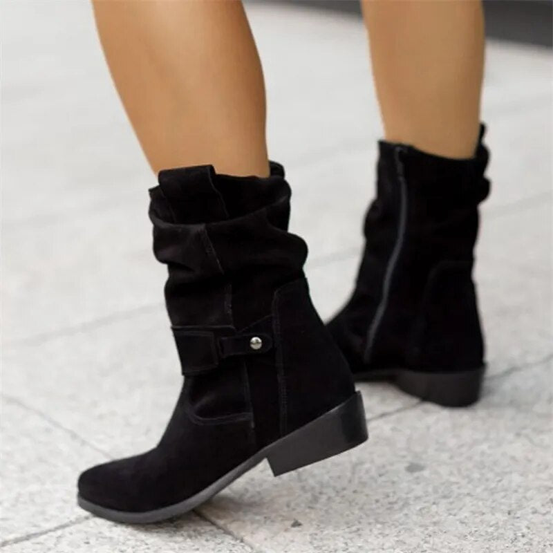 Low suede boots for women