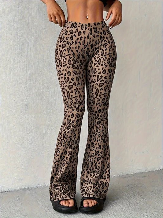 Women - Trousers - Leopard Print - Trendy Animal Print Trousers for Stylish Outfits