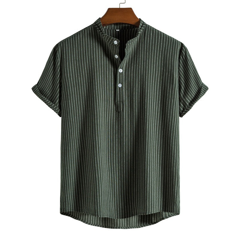 Striped shirt with half button placket for men in linen