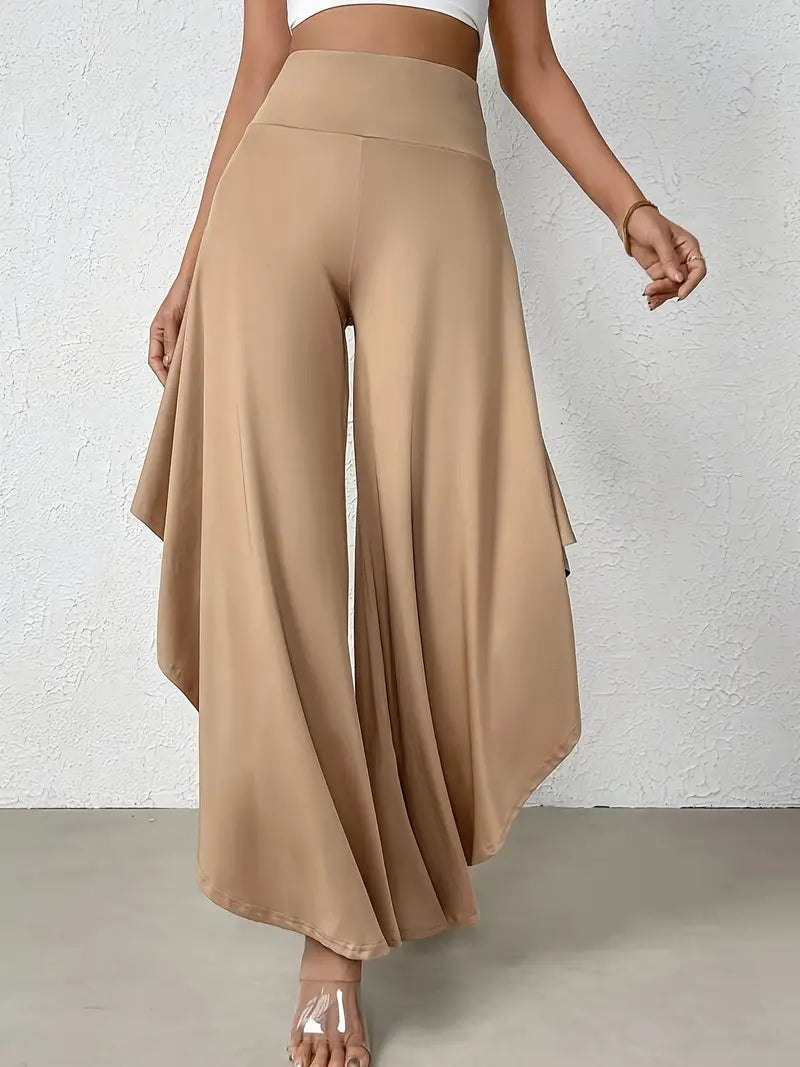 Women - Wide-Leg Trousers - Asymmetric Hem Design - Stylish and Comfortable Fashion Pants