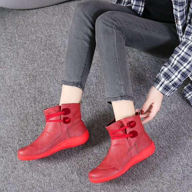 Women - Ankle Boots - Vintage Flat Heel Design - Comfortable Everyday Footwear for Stylish Looks