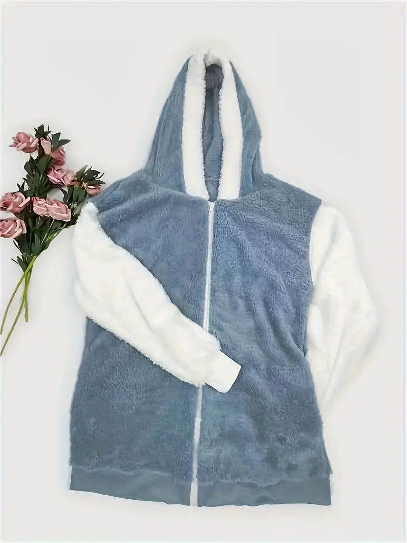 Knitted plush jacket with hood