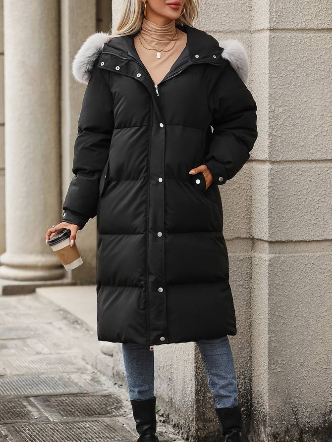 Puffer winter coat with fur collar