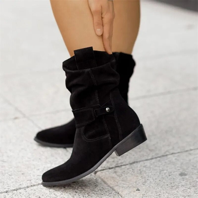 Low suede boots for women