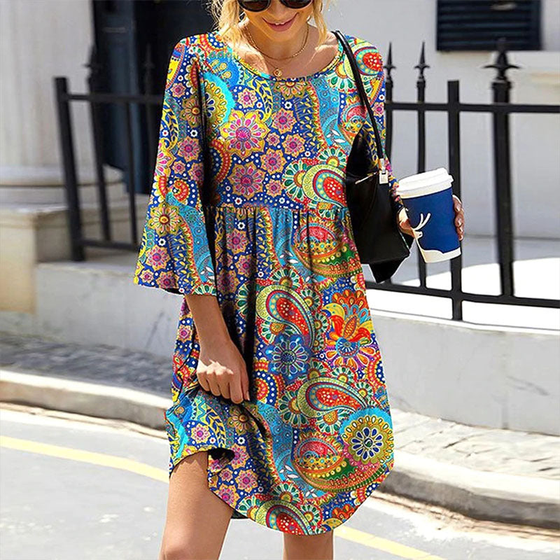 Printed long-sleeved mini dress