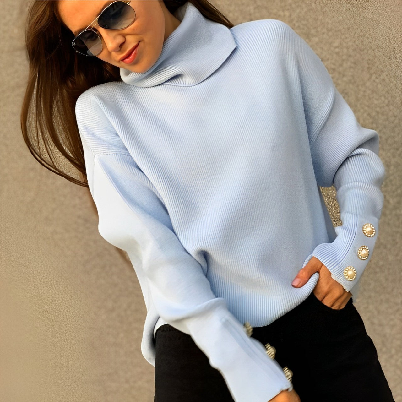 Women - Casual Jumper - Knitted with High Collar - Cozy and Stylish Knitwear