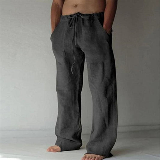 Leisure trousers made of linen, single-coloured, for men