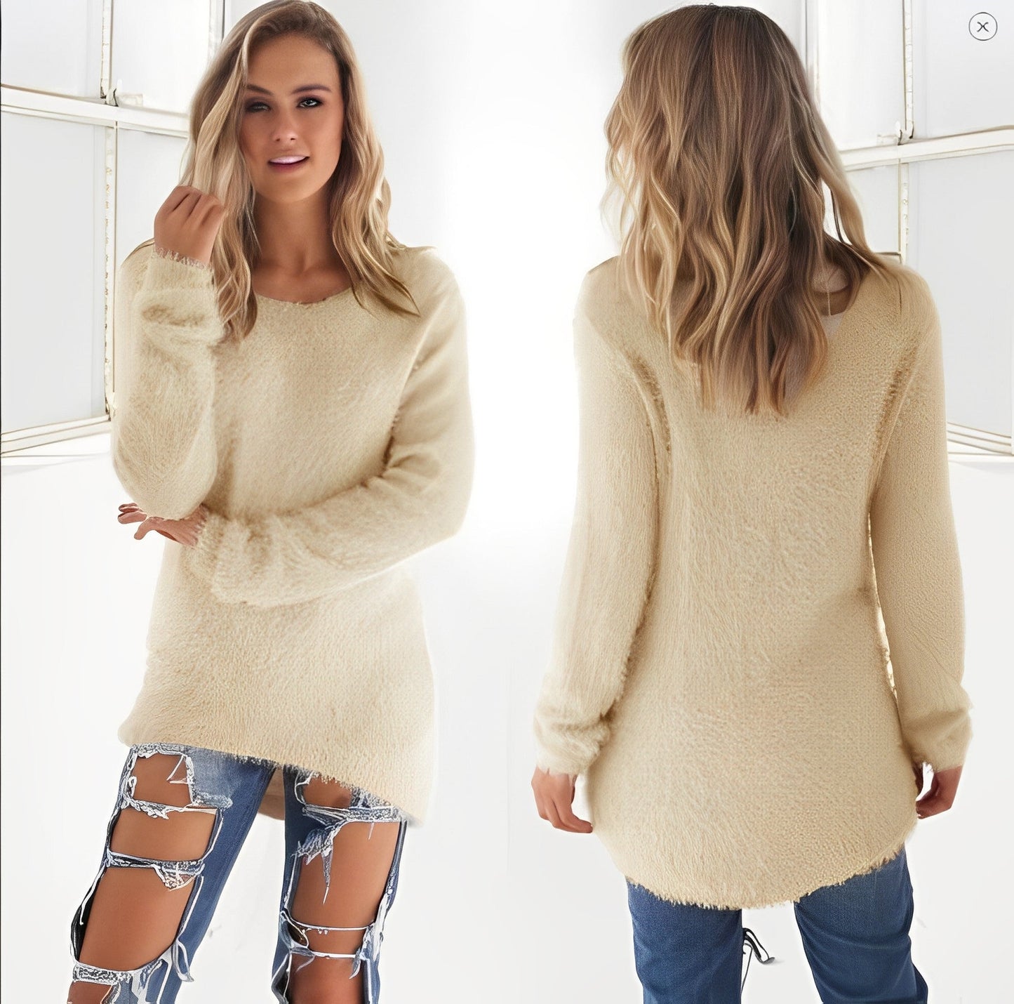 Women - Fluffy Jumper - Cozy Knit Sweater - Casual Warm Fashion Essential