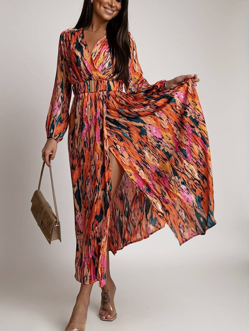 Abstract dress with wrap neckline