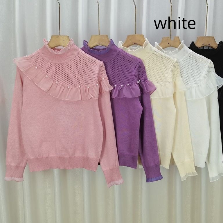 Women - Elegant Jumper - Pearl Embellishment - Stylish Knitwear for Sophisticated Looks