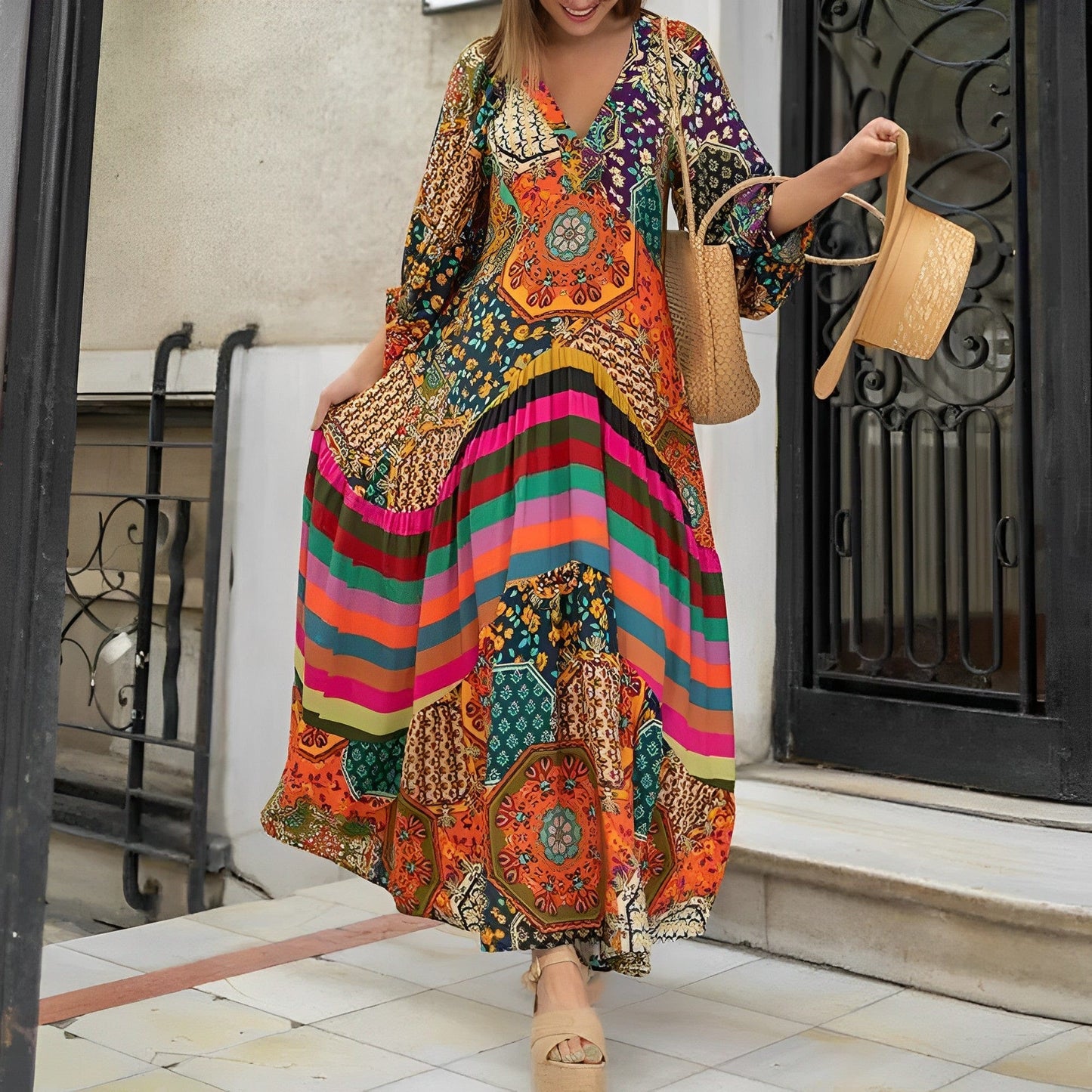 Boho chic linen maxi dress