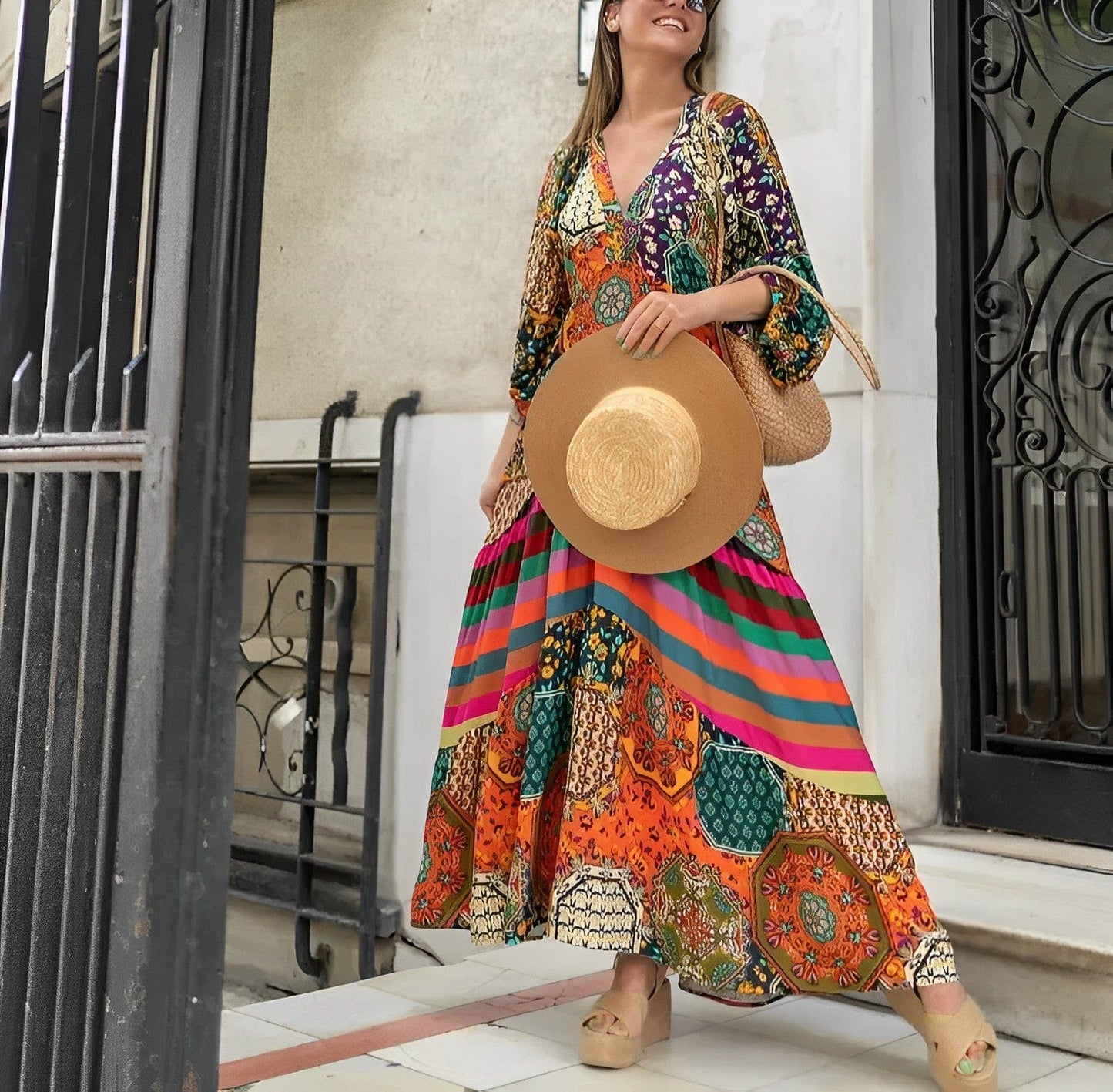 Boho chic linen maxi dress