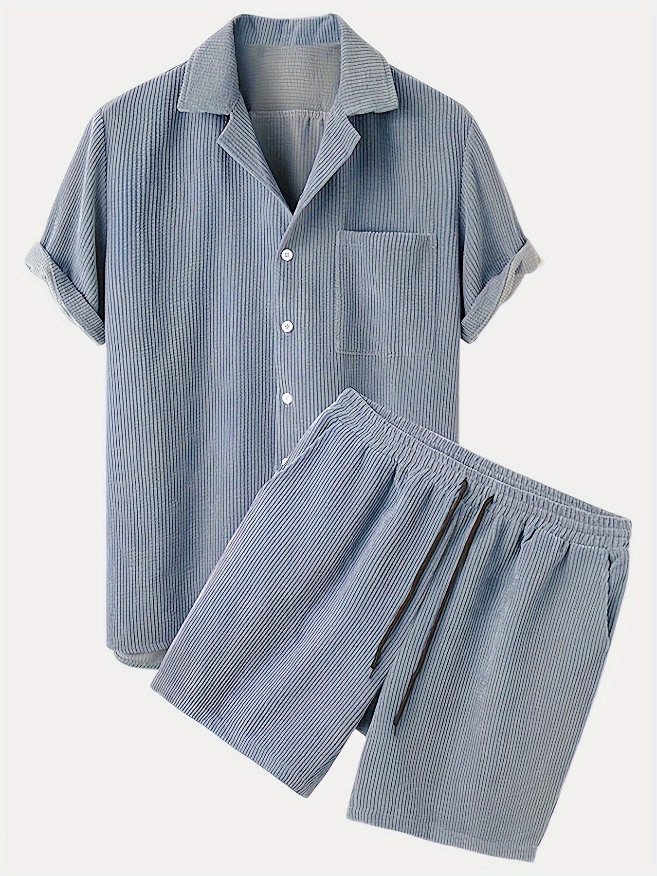 Short Sleeve Shirt - Casual - Corduroy, Light Stretch, Solid Colour - Perfect for Spring and Summer