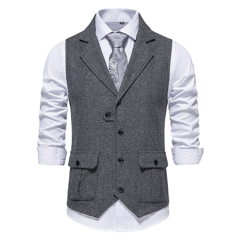 Sleeveless waistcoat with lapel pocket for men