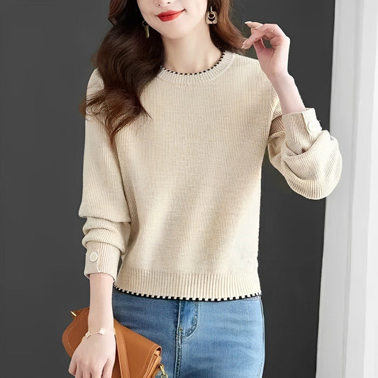 Women - Knitted Jumper - Cozy Round-Neck - Chic Everyday Knitwear