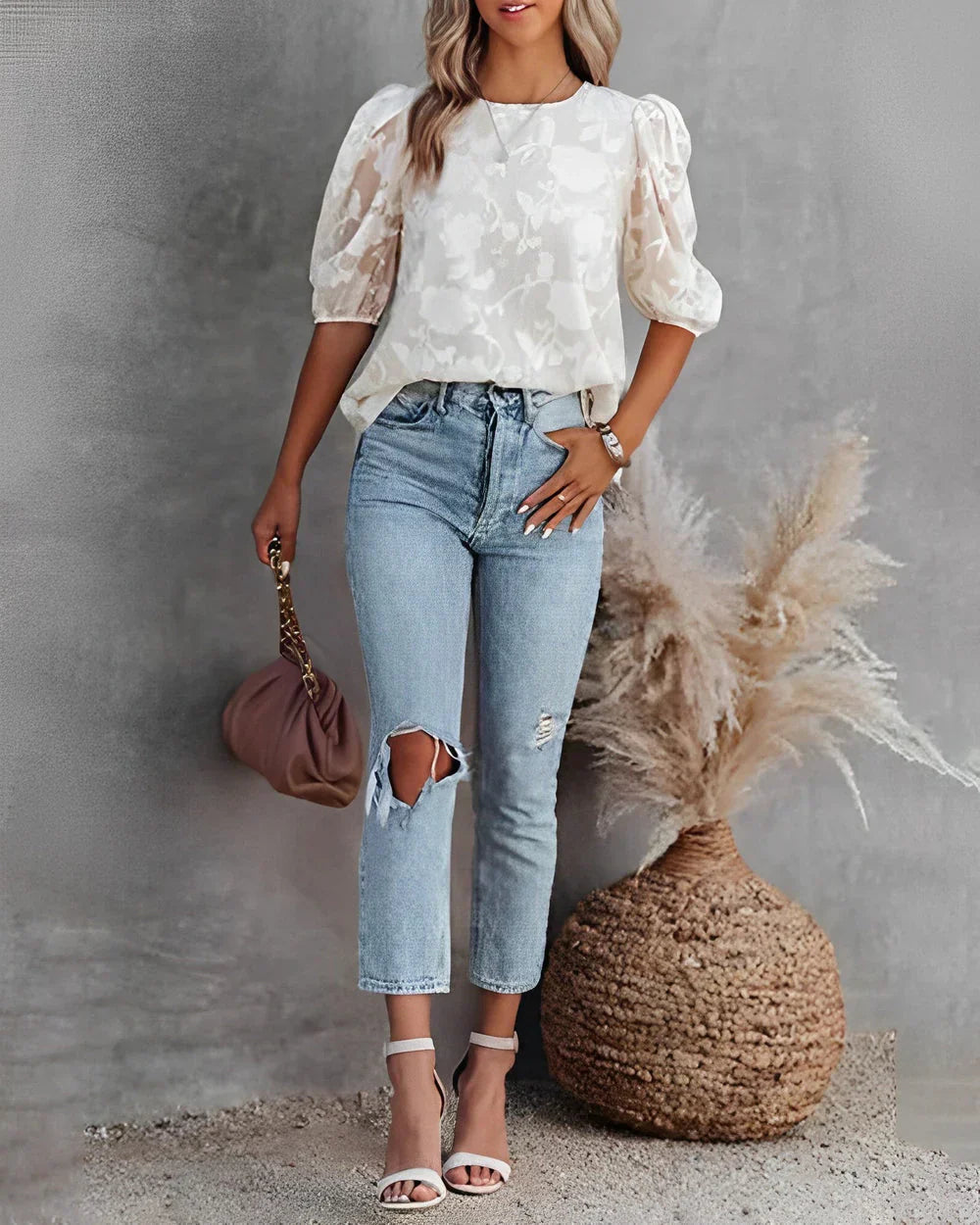 Short Sleeve Loose Chiffon Blouse