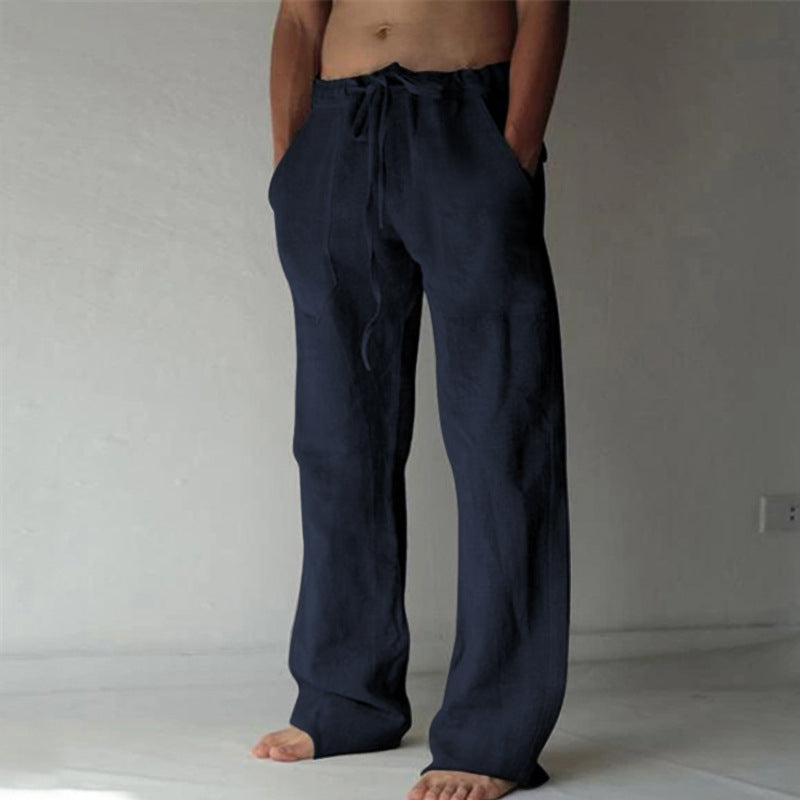 Leisure trousers made of linen, single-coloured, for men