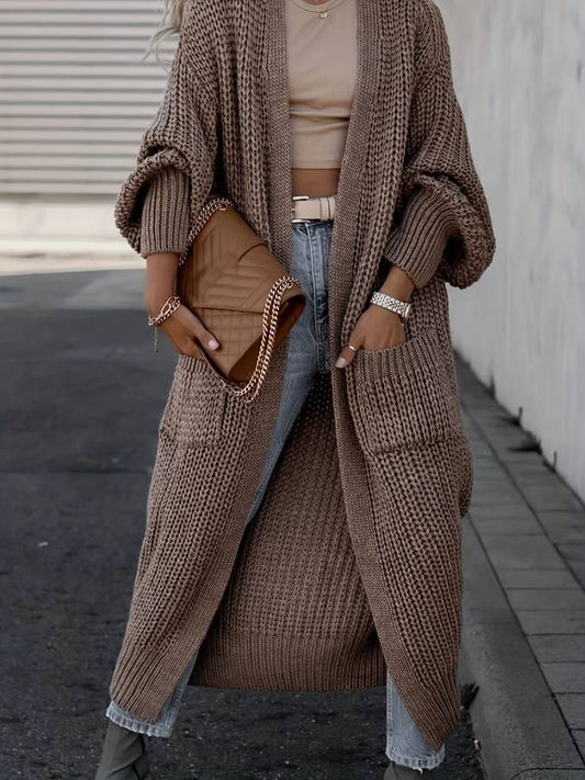 Women - Long Knitted Cardigan - Cozy with Pockets - Ideal for Layering & Everyday Comfort