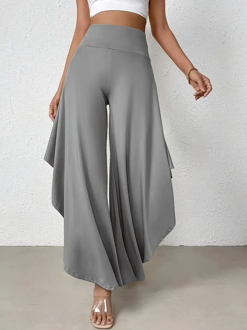 Women - Wide-Leg Trousers - Asymmetric Hem Design - Stylish and Comfortable Fashion Pants