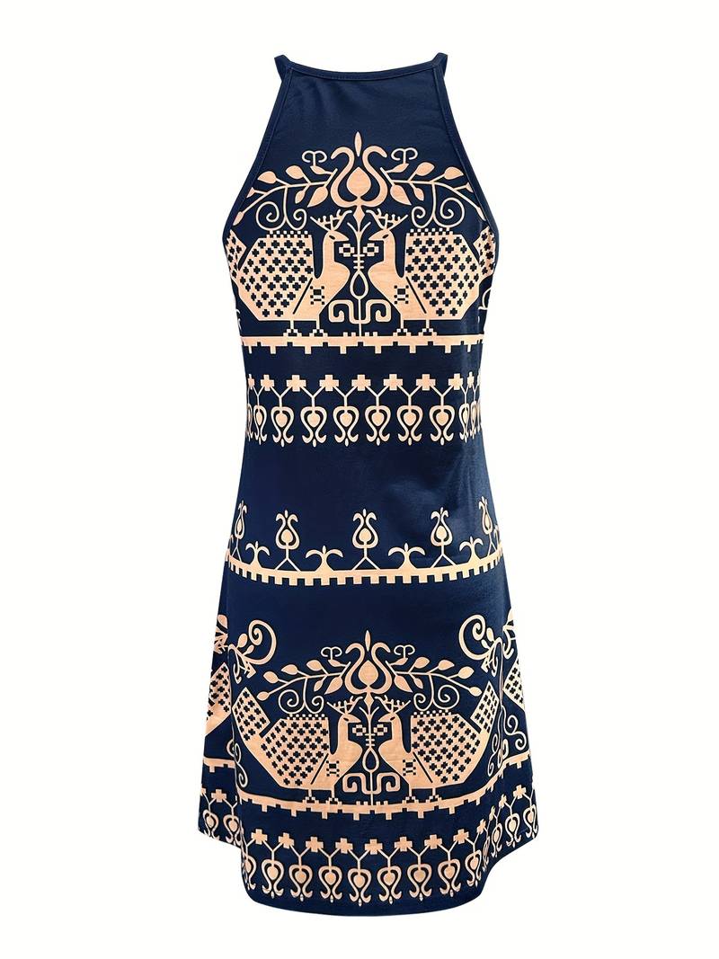 Abstract halterneck dress with print