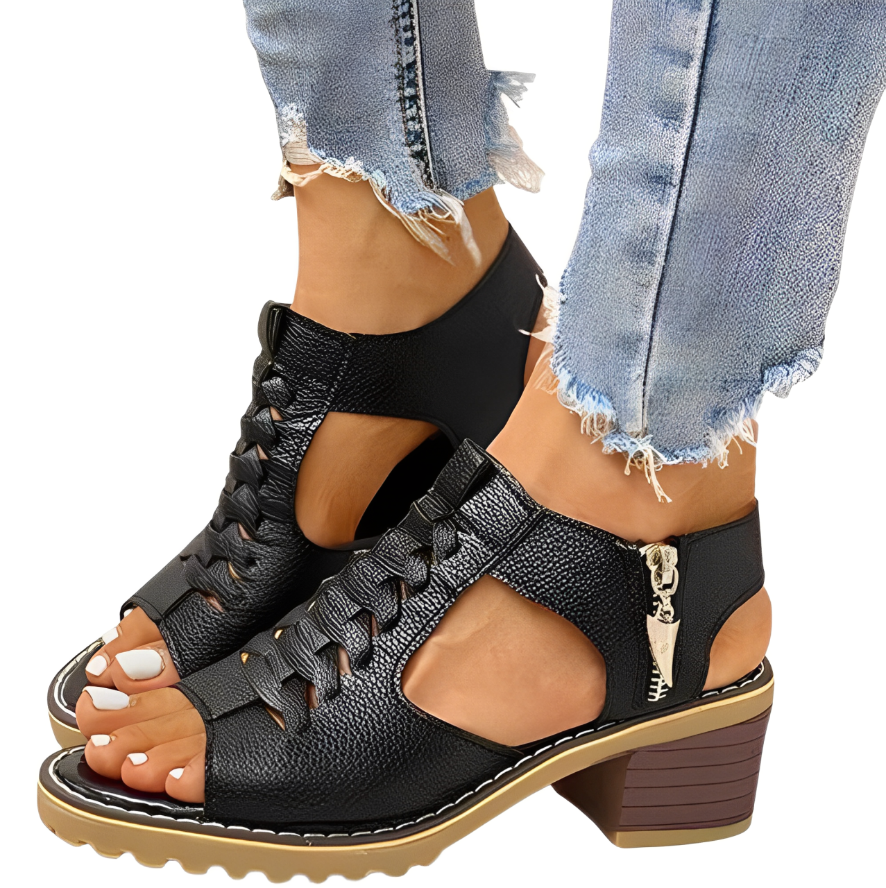 Strappy sandals with zip fastening