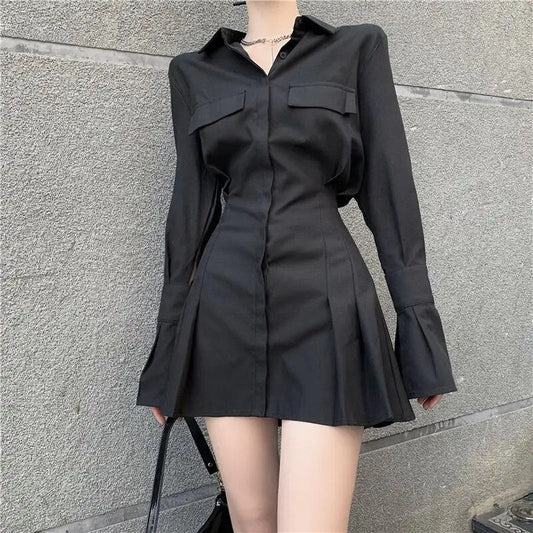 Women's Long Sleeve Pleated Gothic Dress