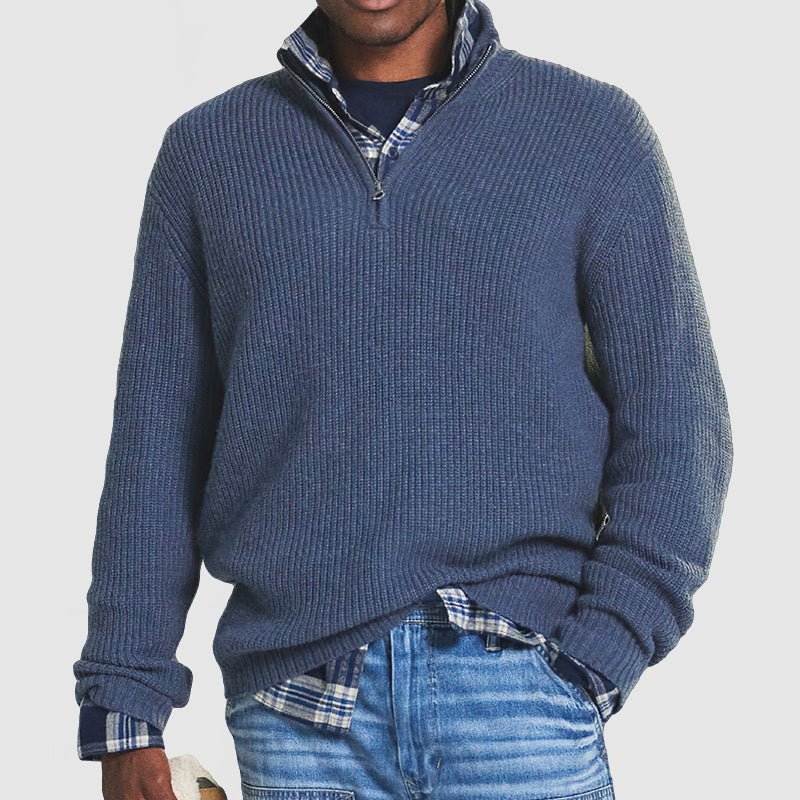 Men - Casual Pullover - Zip Neckline - Comfortable Everyday Sweater