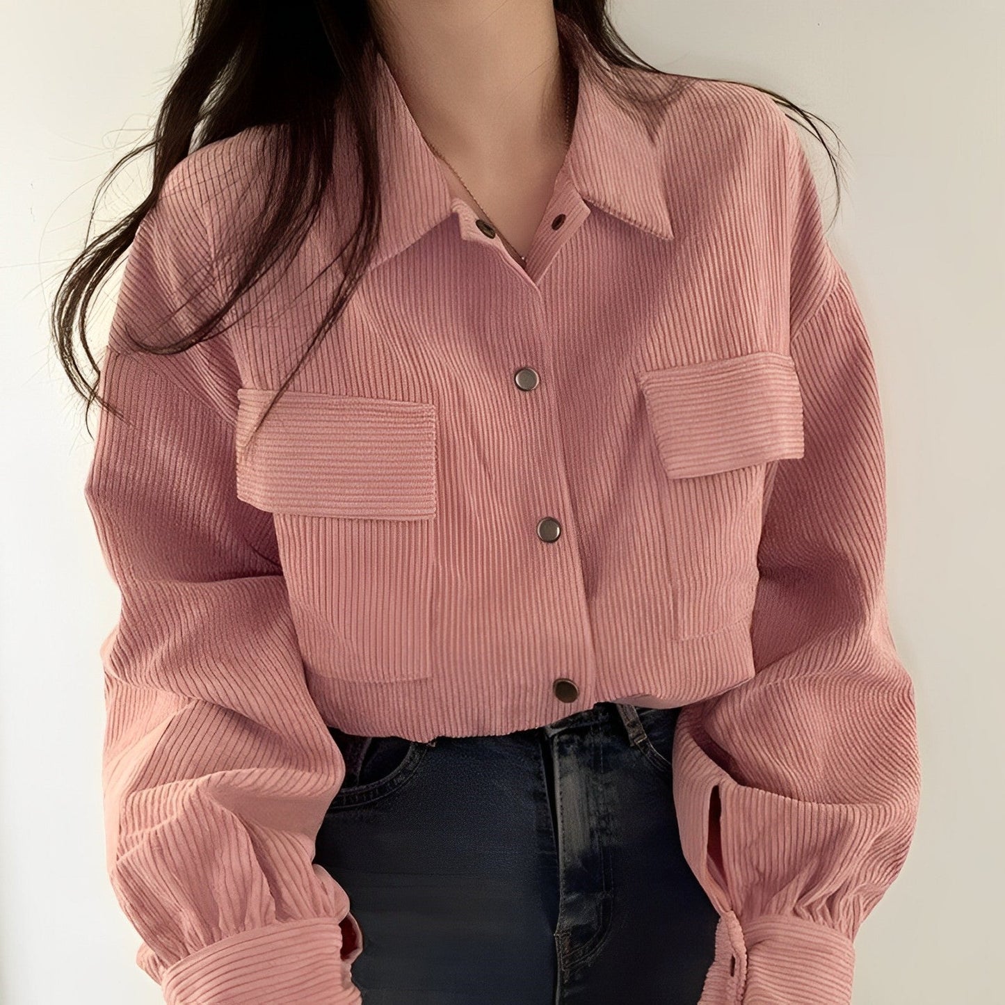 Women - Corduroy Jacket - Short Lapels - Chic Fall Outerwear for Trendy Styles