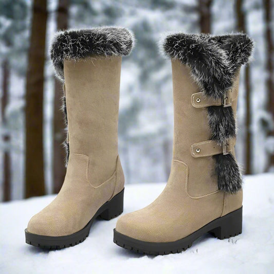 Women - Snow Boots - Elegant Suede - Stylish Winter Footwear for Comfort and Warmth