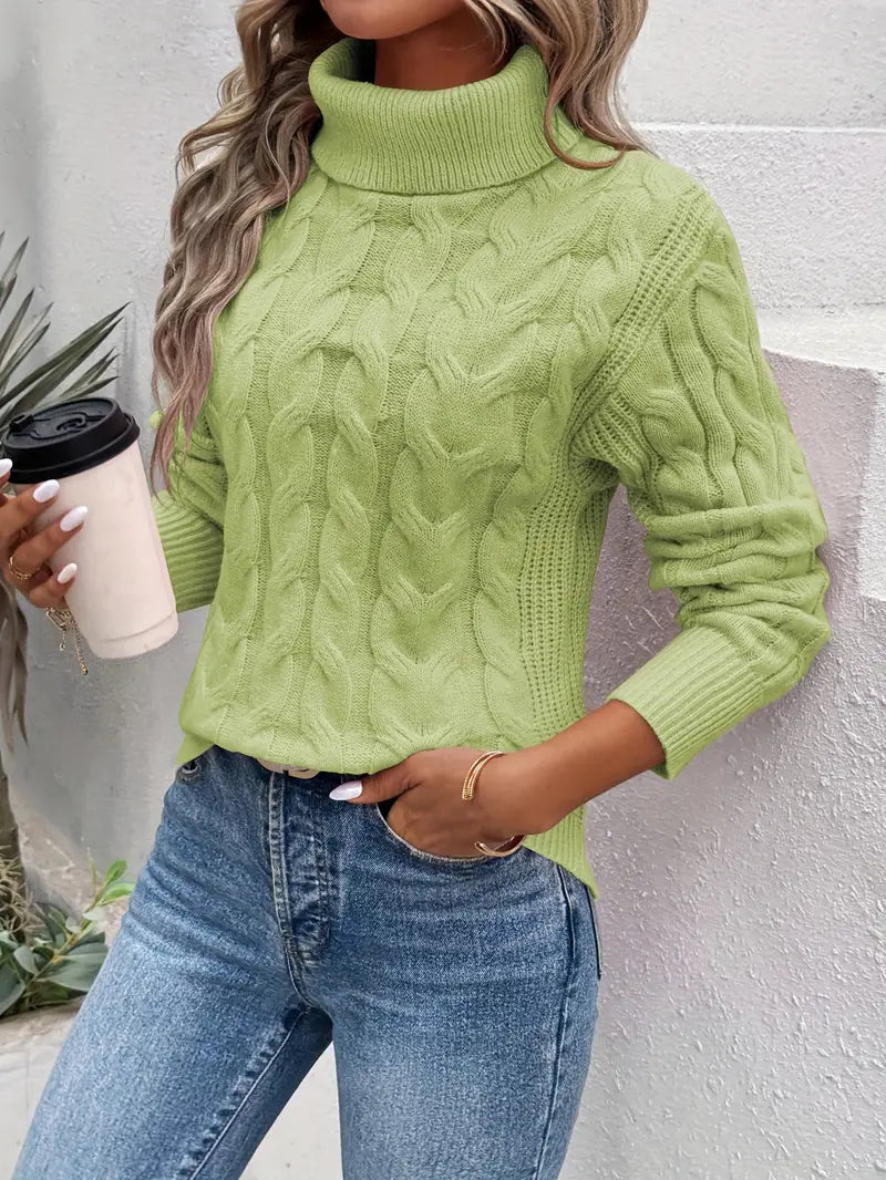 Women's cable knitted turtleneck jumper