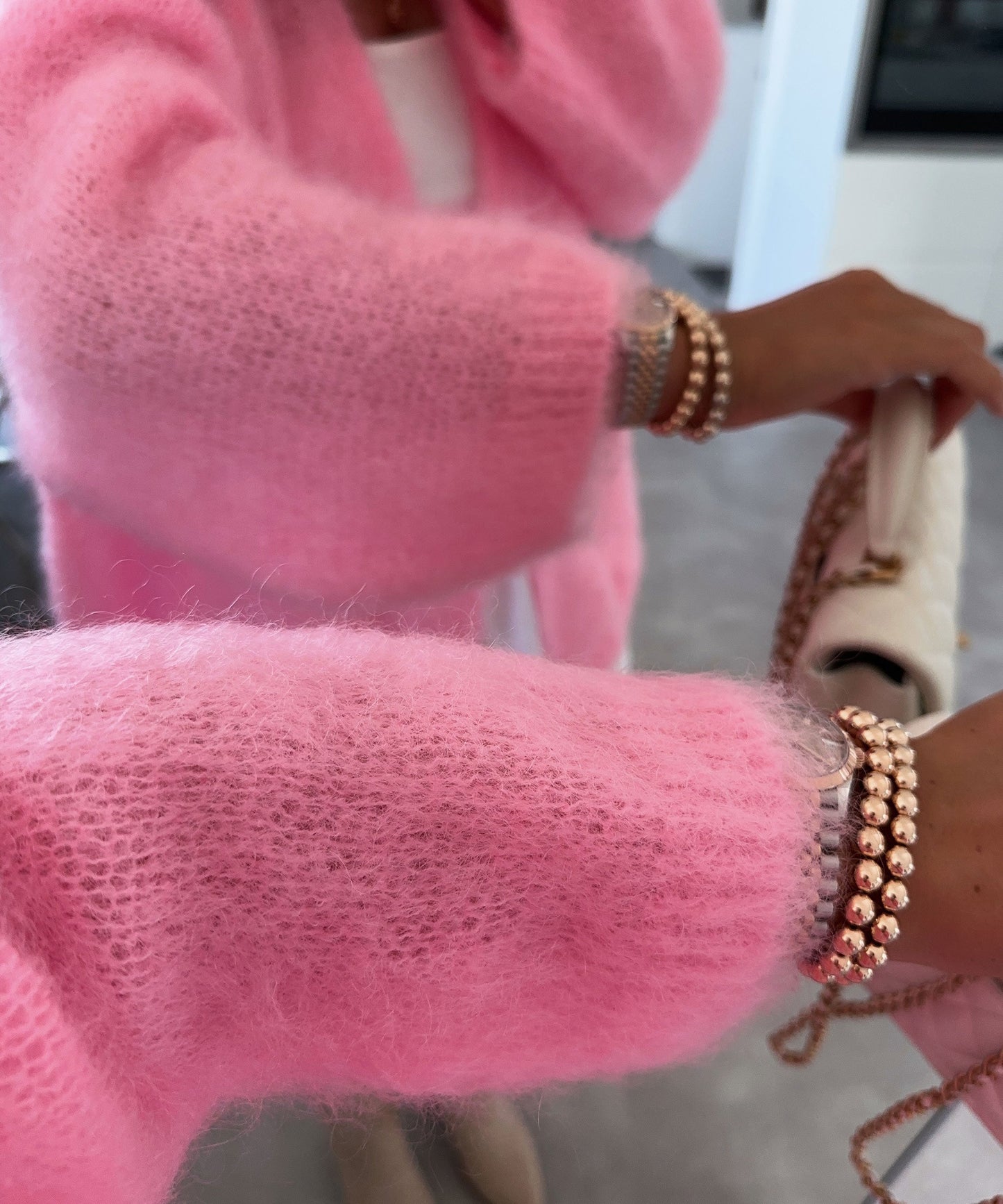 Women's Cardigan - Mohair Knitwear - Cozy Babypink Layering Piece for Stylish Comfort