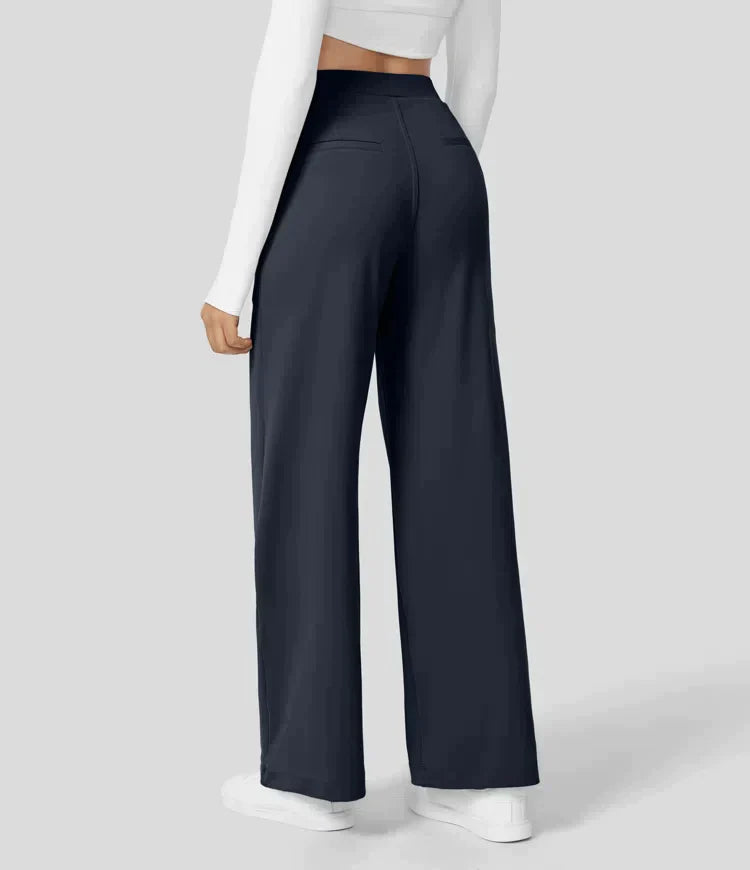 High-waisted straight leg stretch trousers